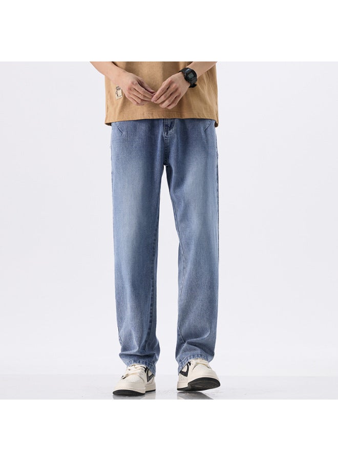 Men's Tencel Lyocell Patchwork Jeans Men's Summer Loose And Easiest For Match Slim Thin Straight-leg Pants