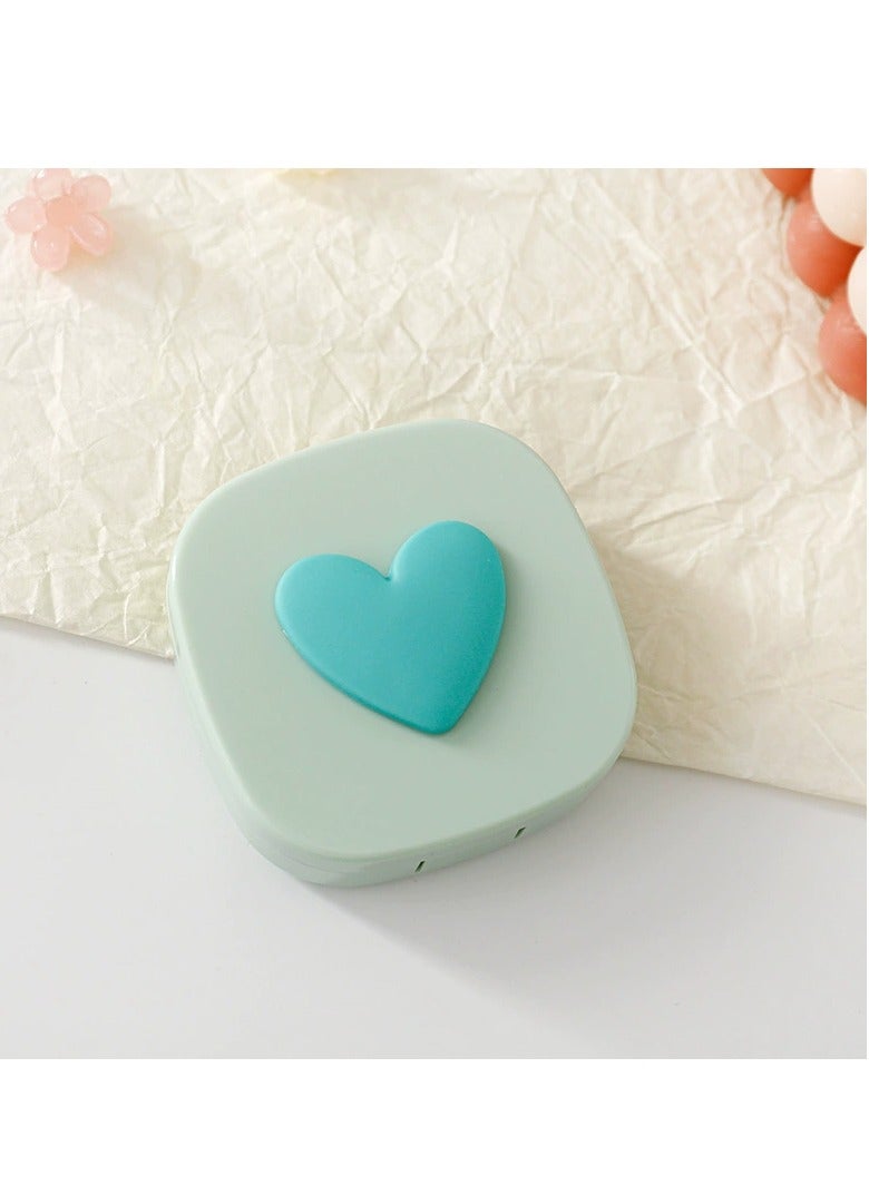 علب العدسات اللاصقة بتصميم قلب ثلاثي الأبعاد، مجموعة علب سفر باللون الماكرون مع مرآة وزجاجة وملقط