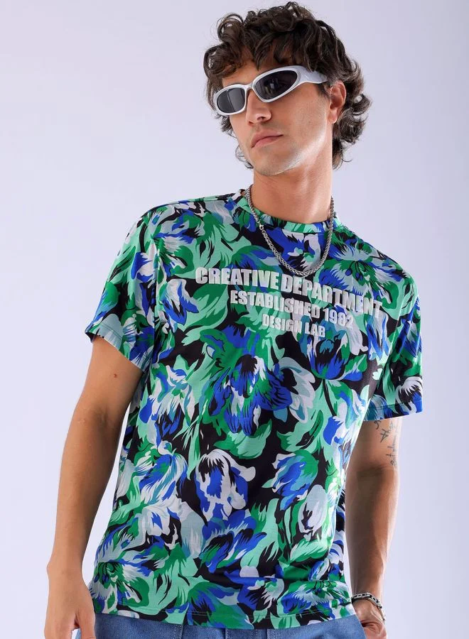 شركة المرآب الهندية Men Slim Fit Floral Round Neck Tshirt