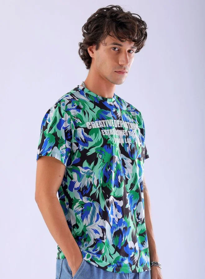 شركة المرآب الهندية Men Slim Fit Floral Round Neck Tshirt