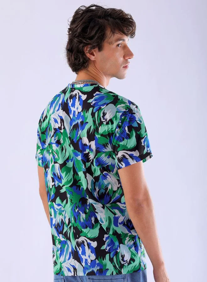 شركة المرآب الهندية Men Slim Fit Floral Round Neck Tshirt