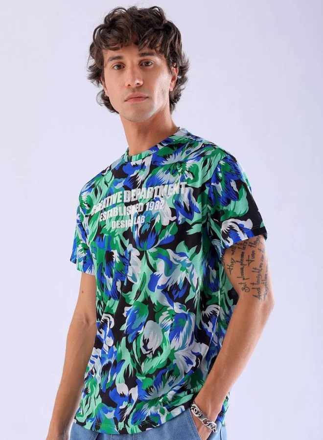 شركة المرآب الهندية Men Slim Fit Floral Round Neck Tshirt