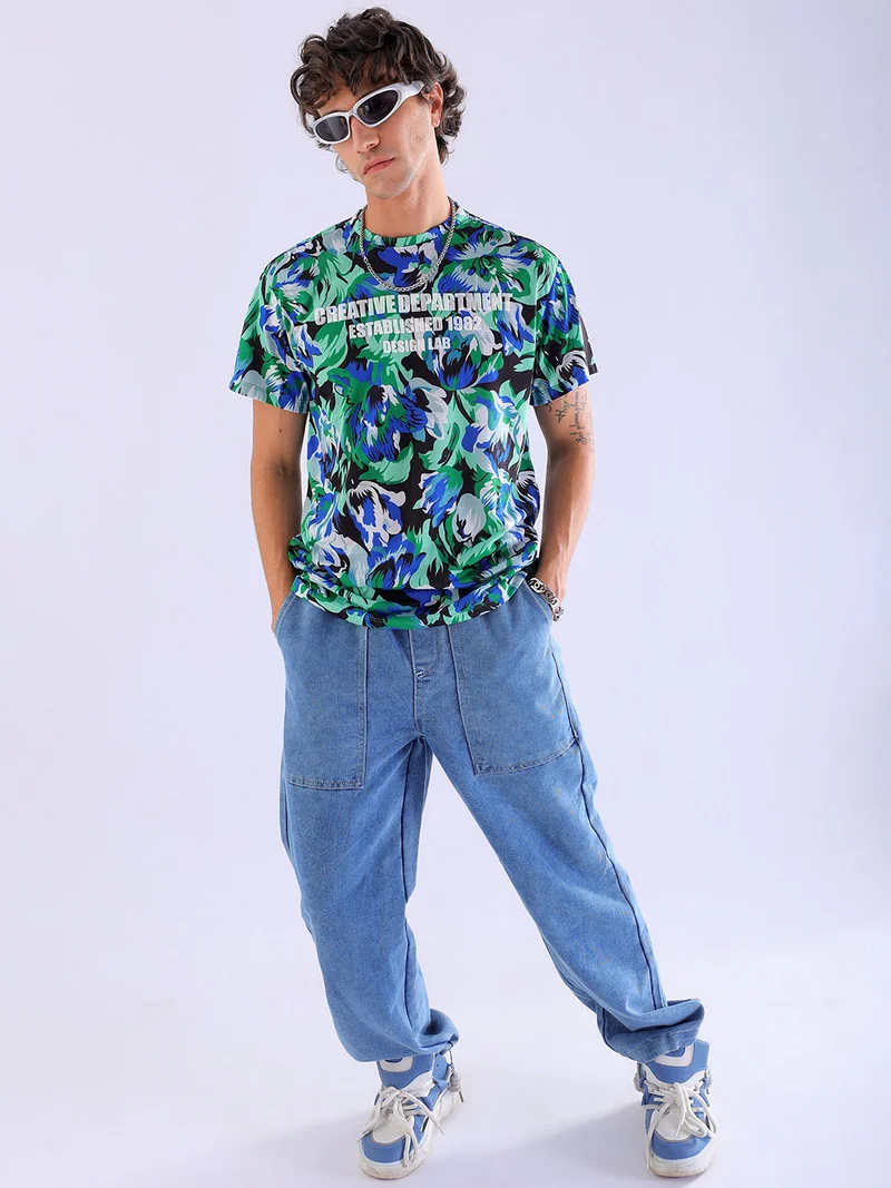 شركة المرآب الهندية Men Slim Fit Floral Round Neck Tshirt