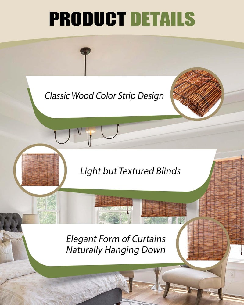 FoundGo Reed Roller Blinds Roll Up Reed Shade for Patio,Bamboo Blind Sun Shades,Retro Light Filtering Roller Bamboo Curtains for Windows/Doorways,Interior/Exterior,Indoor/Outdoor - Image 2