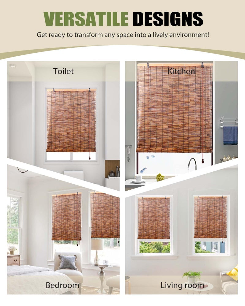 FoundGo Reed Roller Blinds Roll Up Reed Shade for Patio,Bamboo Blind Sun Shades,Retro Light Filtering Roller Bamboo Curtains for Windows/Doorways,Interior/Exterior,Indoor/Outdoor - Image 3