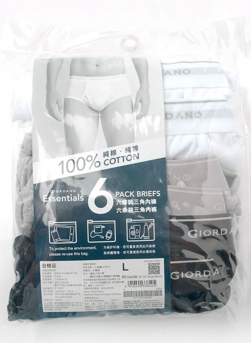 GIORDANO Men's Cotton Classic fit Briefs - 6-Pack