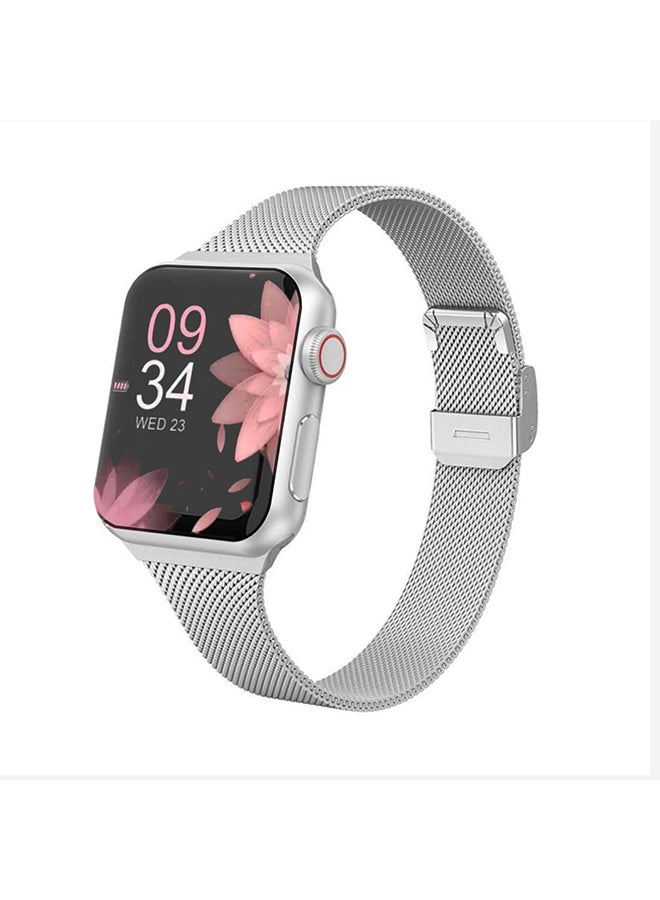 O Ozone Slim Milanese Straps For Apple Watch 38mm 40mm 41mm 42mm, Stainless Steel Replacement Band for iWatch Series 10 9 8 7 6 5 4 3 2 1 SE Women- Silver - Image 1