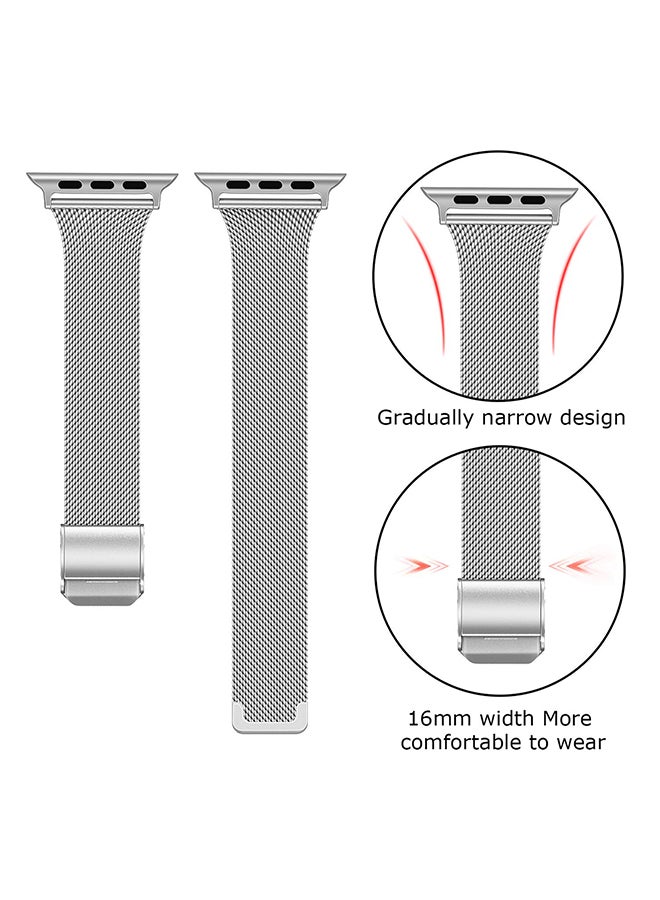 O Ozone Slim Milanese Straps For Apple Watch 38mm 40mm 41mm 42mm, Stainless Steel Replacement Band for iWatch Series 10 9 8 7 6 5 4 3 2 1 SE Women- Silver - Image 2