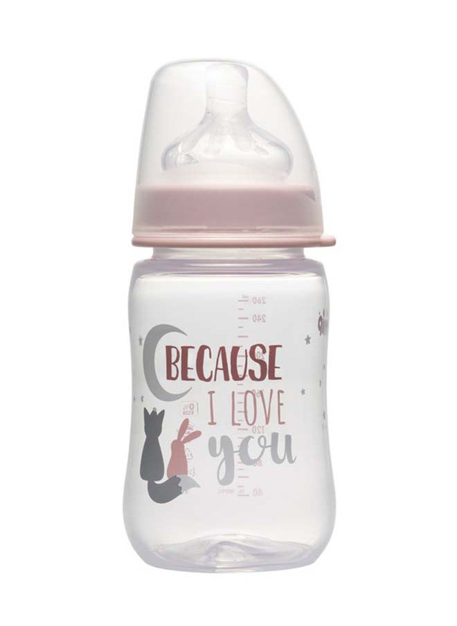 nip Wide-neck PP Baby Bottle with Anti-colic Teat, Baby Feeding bottle with ACTIFLEX system, Made in Germany, BPA-free, Silicone Round Tea (medium), 260 ml, Milk Bottle, from 0M+, Girl Pink  - Image 1