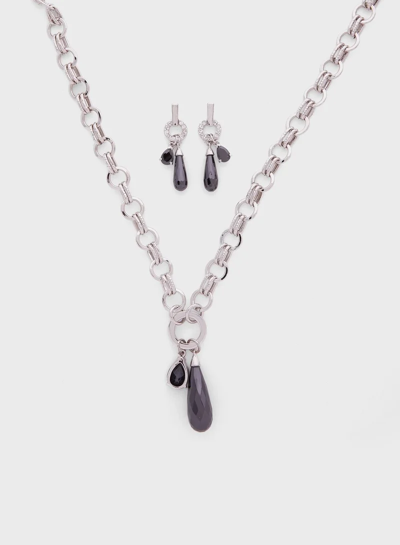 BUCKLEY LONDON Jet Teardrop Necklace+Earrings Set