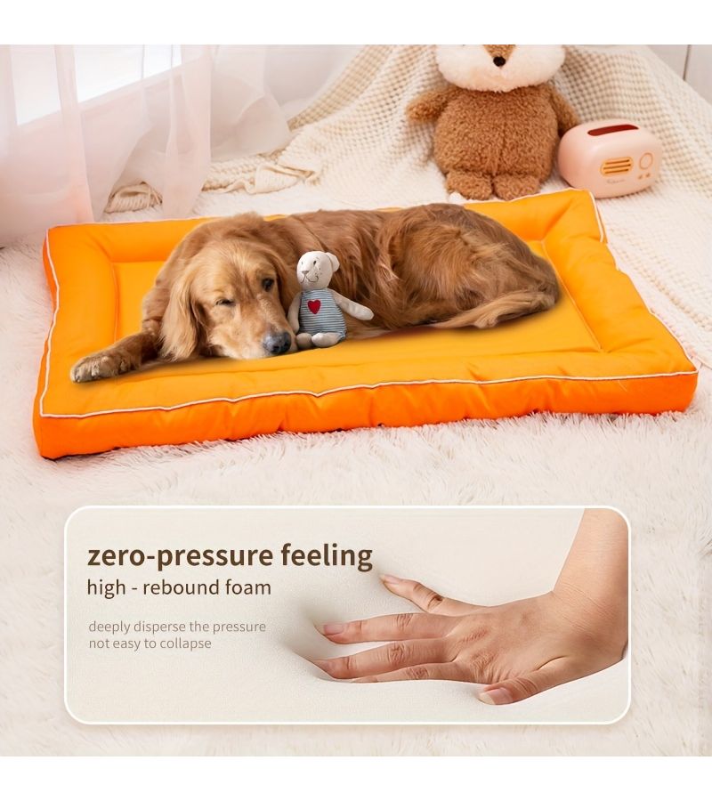 Extra Large Square Dog Bed Printed Non Slip Pet Mat Orange 15.6 By 11.7 Inches All Season Use Polyester Fiber Filling Suitable For Small To Large Dogs - Image 4