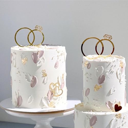 ALNGFUIK Diamond Ring Cake Toppers, Acrylic Love Heart Cake Toppers for Marriage Engagement Anniversary Valentines Party Cake Decorations Supplies - Image 4