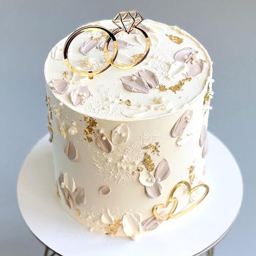 ALNGFUIK Diamond Ring Cake Toppers, Acrylic Love Heart Cake Toppers for Marriage Engagement Anniversary Valentines Party Cake Decorations Supplies - Image 3