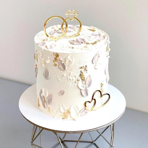 ALNGFUIK Diamond Ring Cake Toppers, Acrylic Love Heart Cake Toppers for Marriage Engagement Anniversary Valentines Party Cake Decorations Supplies - Image 5