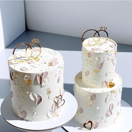 ALNGFUIK Diamond Ring Cake Toppers, Acrylic Love Heart Cake Toppers for Marriage Engagement Anniversary Valentines Party Cake Decorations Supplies - Image 2