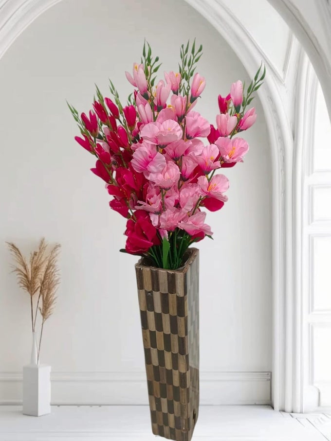 24 INCH BIG WOODEN FLOWER VASES FOR HOME DECORATION 1PC BROWN LONG WOODEN FLOWER POT FOR LIVING ROOM BEDROOM CORNER TABLETOP DECOR