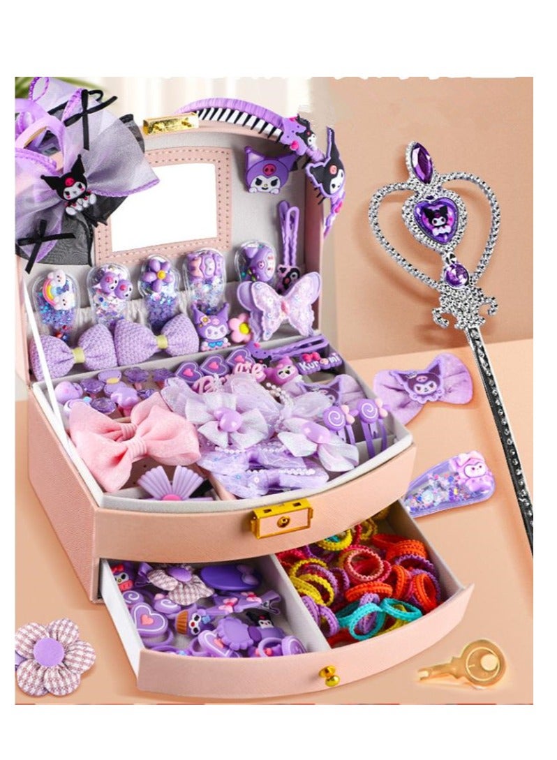 إكسسوارات شعر للبنات مشابك شعر بما في ذلك صندوق مجوهرات أدوات شعر مشابك شعر ربطات شعر فيونكات شعر ألعاب هدايا للبنات المراهقات من سن 3 إلى 12 عامًا (كورومي) - Image 1
