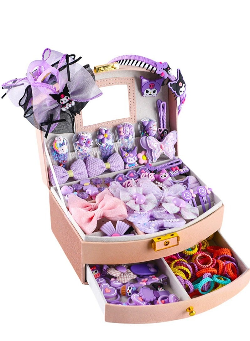 إكسسوارات شعر للبنات مشابك شعر بما في ذلك صندوق مجوهرات أدوات شعر مشابك شعر ربطات شعر فيونكات شعر ألعاب هدايا للبنات المراهقات من سن 3 إلى 12 عامًا (كورومي) - Image 3
