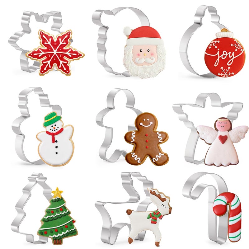 KAISHANE Christmas Cookie Cutters Set  9 Piece Holiday Cookie Cutters Shape - Gingerbread Man  Christmas Tree  Snowflake  Santa  Angel  Candy Canes  Snowmen  Elk for Christmas Party Winter Baking - Image 1