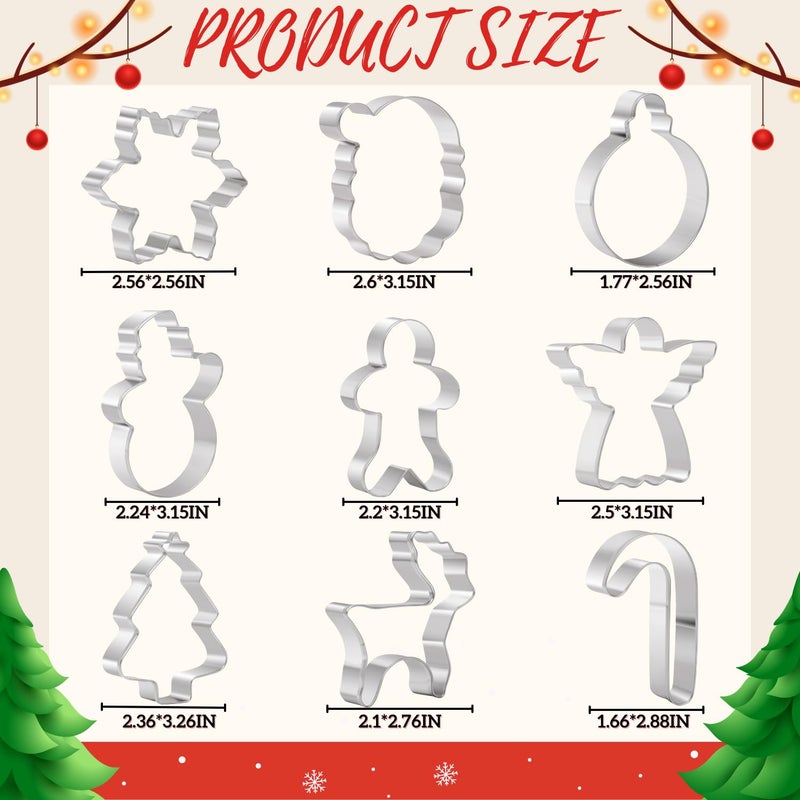 KAISHANE Christmas Cookie Cutters Set  9 Piece Holiday Cookie Cutters Shape - Gingerbread Man  Christmas Tree  Snowflake  Santa  Angel  Candy Canes  Snowmen  Elk for Christmas Party Winter Baking - Image 3