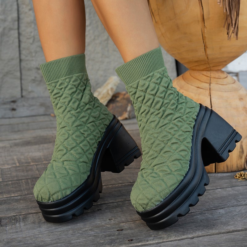 Plus Size Independent Station High Heel Short Boots Classic Simple Thick Heel Round Toe Martin Four Seasons Fashion Boots - Image 5