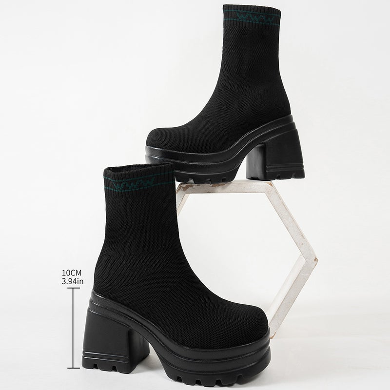 Plus Size Independent Station High Heel Short Boots Classic Simple Thick Heel Round Toe Martin Four Seasons Fashion Boots - Image 1