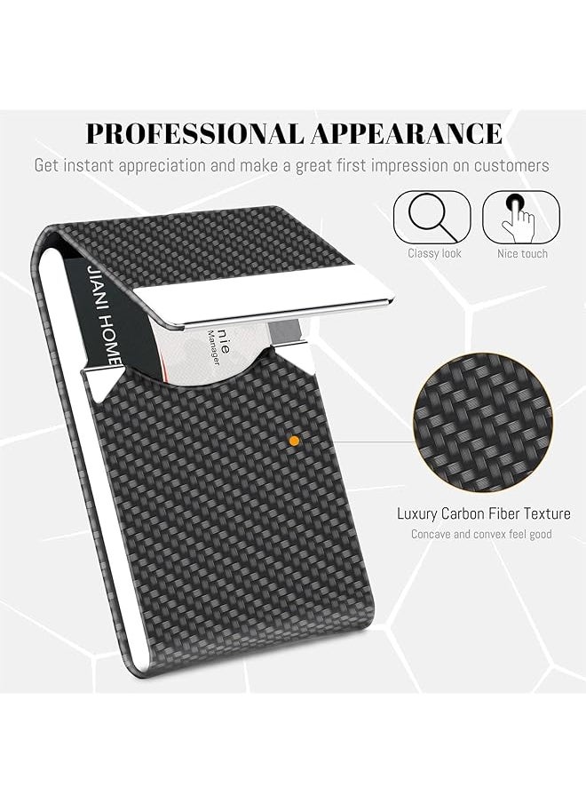 X spring - Business Card Holder Pu Leather Magnetic Business Card Holder Black Carbon Metal Business Card Case Pocket Business Card Holder Wallet Blocking Name With Magnetic Clasp - Image 1