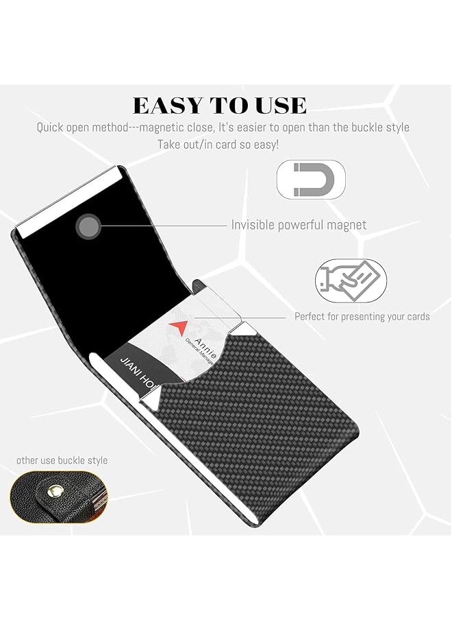 X spring - Business Card Holder Pu Leather Magnetic Business Card Holder Black Carbon Metal Business Card Case Pocket Business Card Holder Wallet Blocking Name With Magnetic Clasp - Image 1