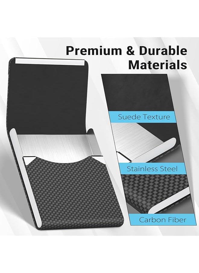 X spring - Business Card Holder Pu Leather Magnetic Business Card Holder Black Carbon Metal Business Card Case Pocket Business Card Holder Wallet Blocking Name With Magnetic Clasp - Image 1