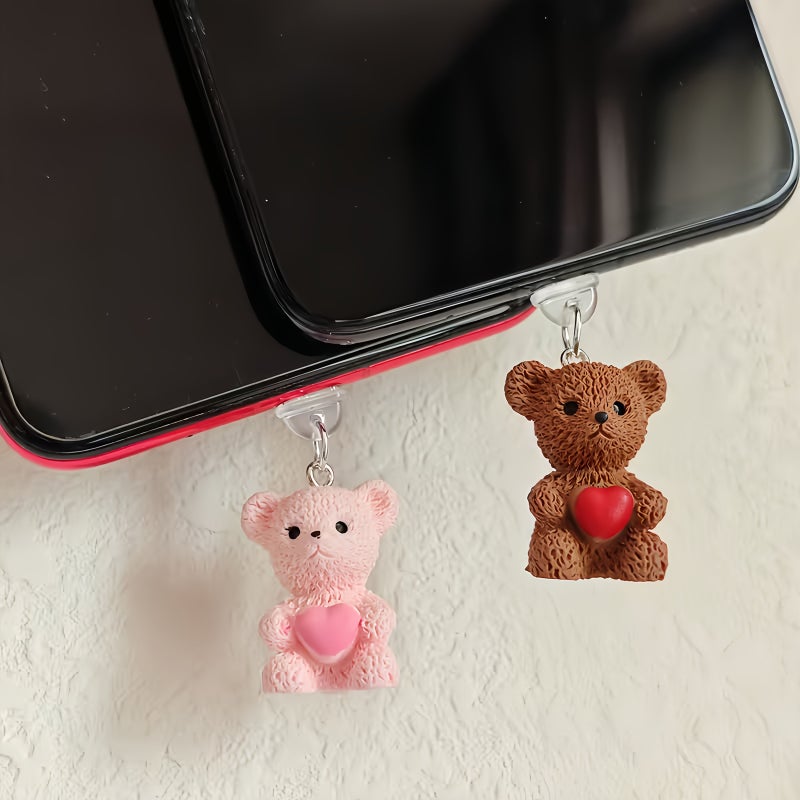 سدادة غبار لهاتف على شكل قلب للدب البني، لنوع C وiPhone، هدية عيد الحب لعشاق التكنولوجيا الأنيقين. - Image 5