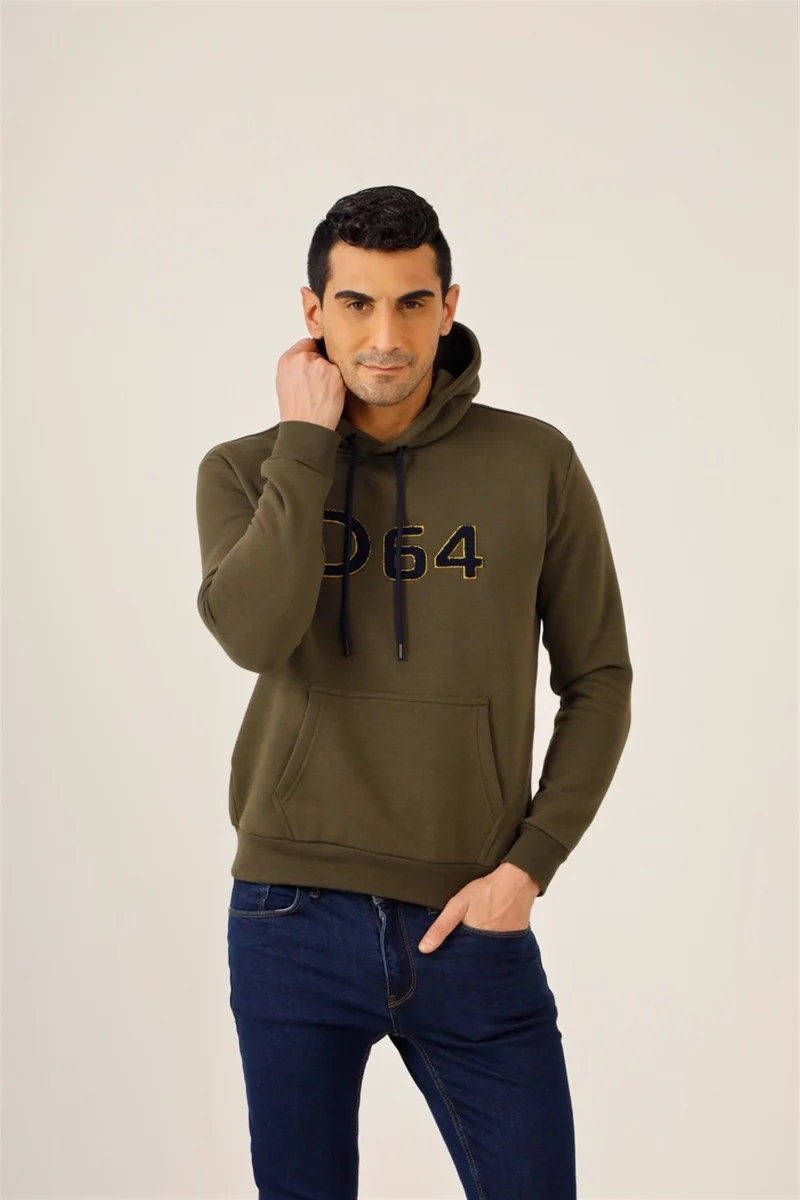 دوفي Khaki Men's Regular Fit Hooded Sweatshirt