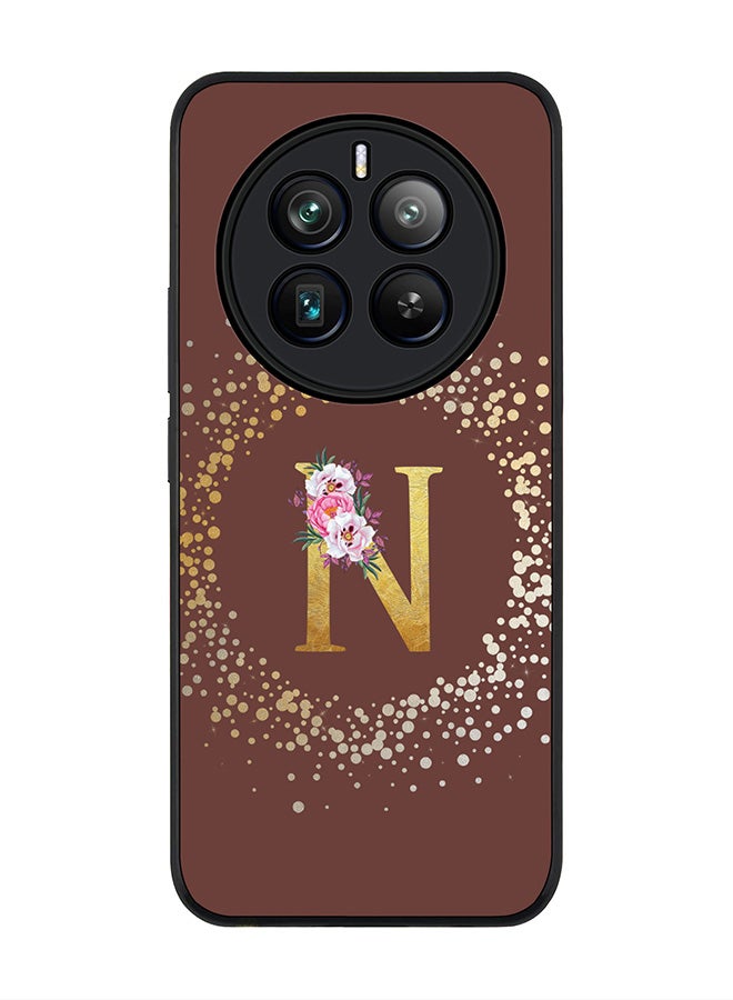 Stylizedd Rugged Black edge case for Realme 12 Pro / Realme 12 Pro Plus 5G, Slim fit Custom Monogram Initial Letter Floral Pattern Alphabet-N (Brown ) - Image 1