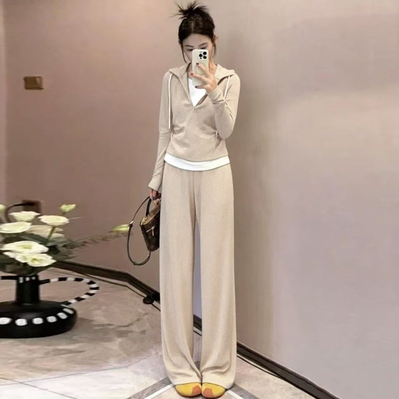 بدلة رياضية نسائية بحوذان وسحاب جزئي، كم طويل، فضفاض - Image 2