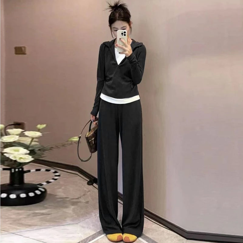 بدلة رياضية نسائية بحوذان وسحاب جزئي، كم طويل، فضفاض - Image 4
