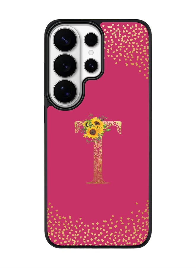 Stylizedd For Samsung Galaxy S26 Ultra Case, [Compatible with MagSafe] Slim Magnetic cover Phone Case - Custom Floral Monogram - T ( Deep Pink ) - Image 1