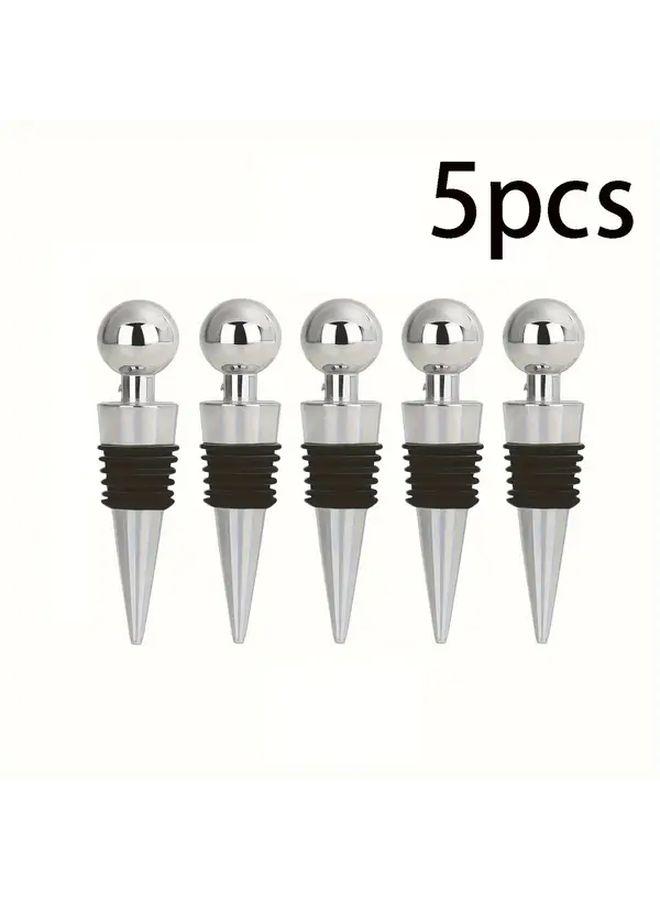 5pcs Black Stainless Steel Wine Stoppers Leakproof Vacuum Seal for Red Wine - Image 1