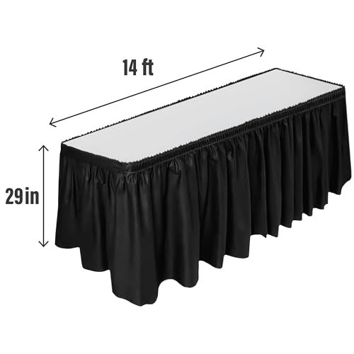 DecorRack Table Skirt, 29 in x 14 ft -BPA Free- Plastic Tableskirt, Disposable, Reusable, Rectangular Tablecloth Skirt, Black (1 Pack) - Image 2
