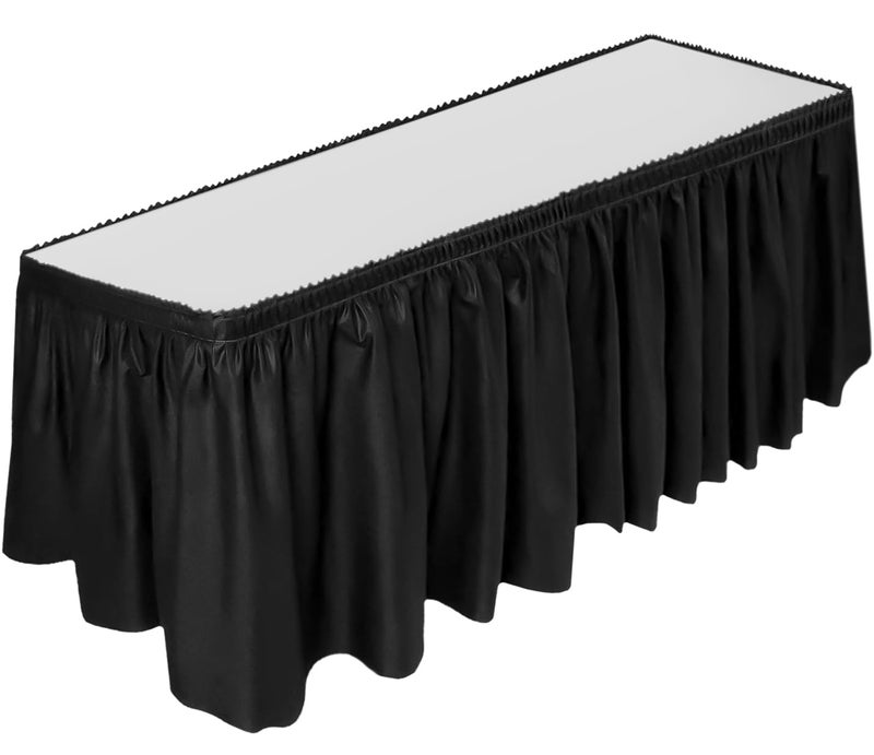 DecorRack Table Skirt, 29 in x 14 ft -BPA Free- Plastic Tableskirt, Disposable, Reusable, Rectangular Tablecloth Skirt, Black (1 Pack) - Image 1