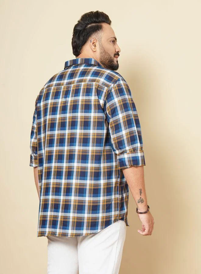 HARDSODA Men Plus Size Regular Fit Checkered Cutaway Collar Full Sleeves Casual Shirt