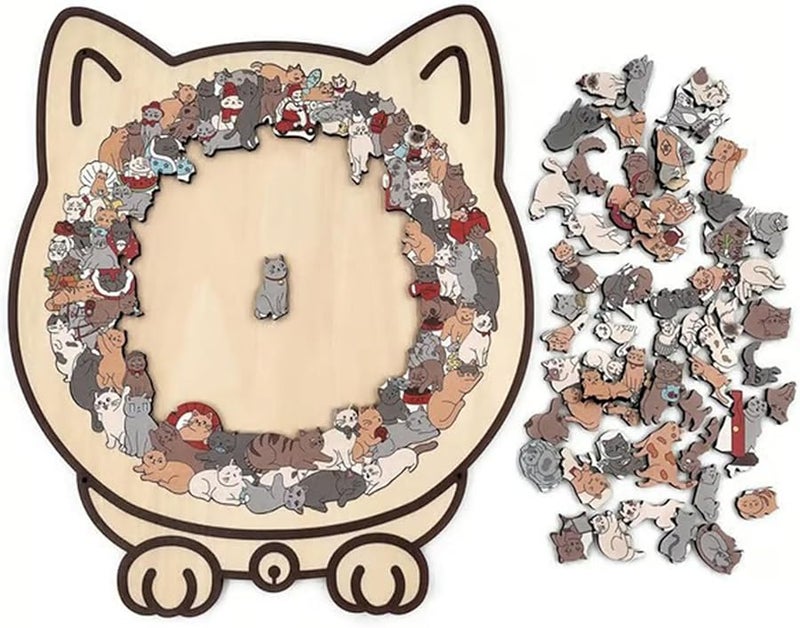 Morandi Colored Cat Shaped Wooden Jigsaw Puzzle 135 Pieces with Frame Color 02 - Image 2