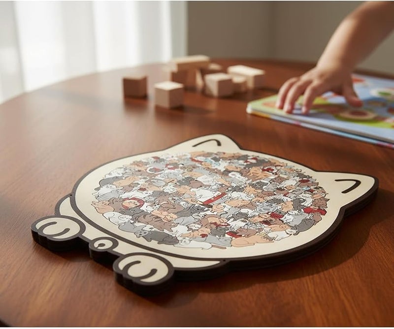 Morandi Colored Cat Shaped Wooden Jigsaw Puzzle 135 Pieces with Frame Color 02 - Image 5