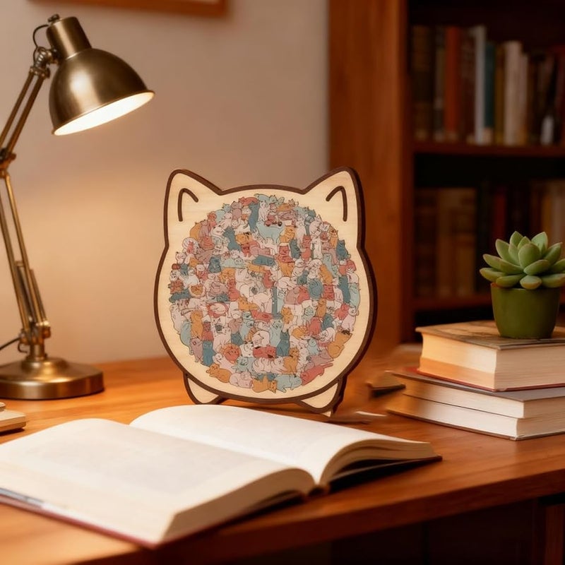 Morandi Colored Cat Shaped Wooden Jigsaw Puzzle 135 Pieces with Frame Color 02 - Image 4