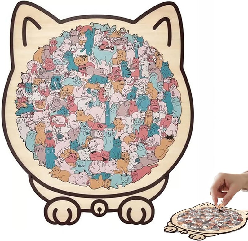 Morandi Colored Cat Shaped Wooden Jigsaw Puzzle 135 Pieces with Frame Color 02 - Image 1