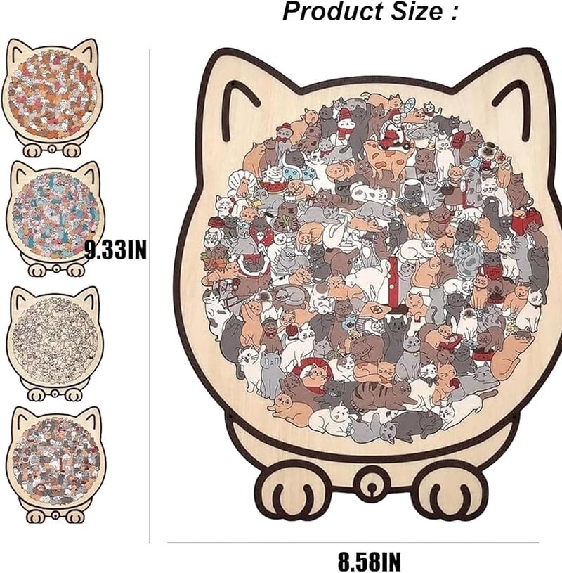Morandi Colored Cat Shaped Wooden Jigsaw Puzzle 135 Pieces with Frame Color 02 - Image 3