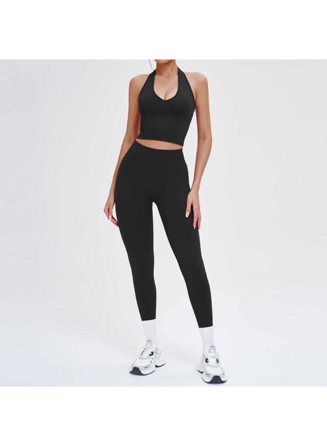 Seamless Sports Suit Round Neck Comfortable Fitness Yoga Set Outdoor Running Sports Fitness Clothing For Women 5081