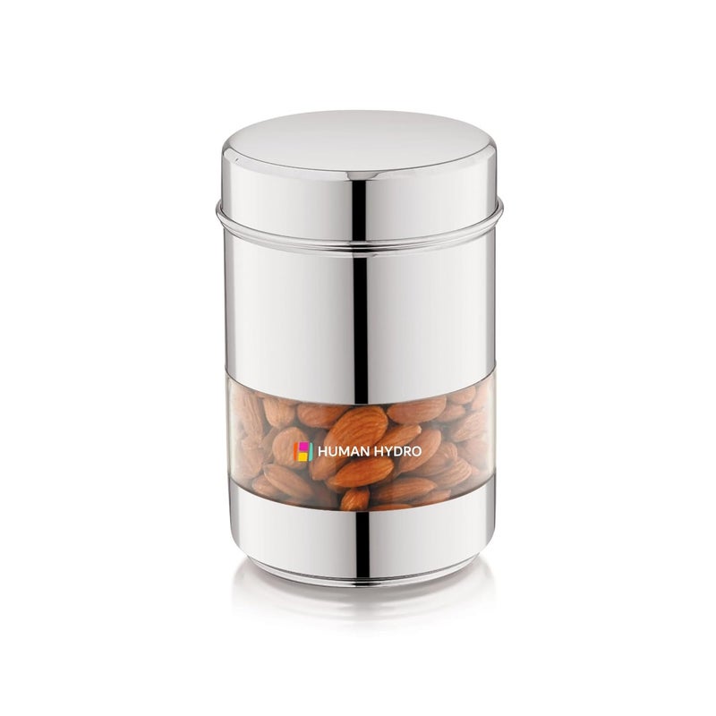 Human Hydro Stainless Steel SeeThrough Kitchen Container 750ml Capacity Glossy Finish with Airtight Lid Multipurpose Storage Jar for Spices Grains Snacks Pantry Essentials - Image 1
