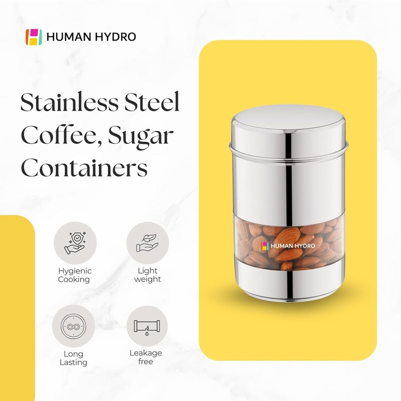 Human Hydro Stainless Steel SeeThrough Kitchen Container 750ml Capacity Glossy Finish with Airtight Lid Multipurpose Storage Jar for Spices Grains Snacks Pantry Essentials - Image 2