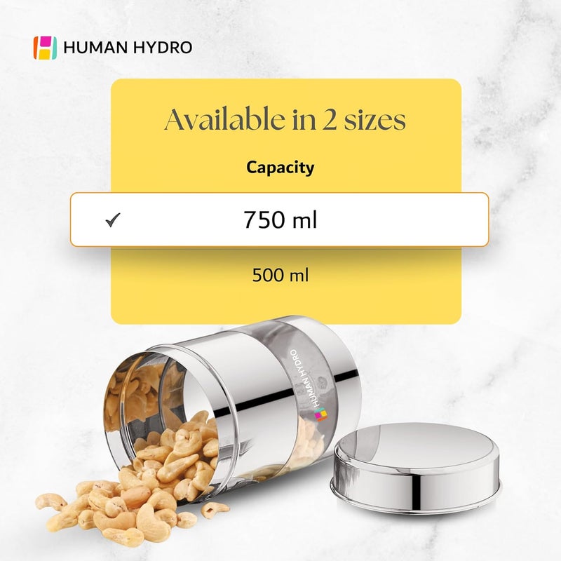 Human Hydro Stainless Steel SeeThrough Kitchen Container 750ml Capacity Glossy Finish with Airtight Lid Multipurpose Storage Jar for Spices Grains Snacks Pantry Essentials - Image 4