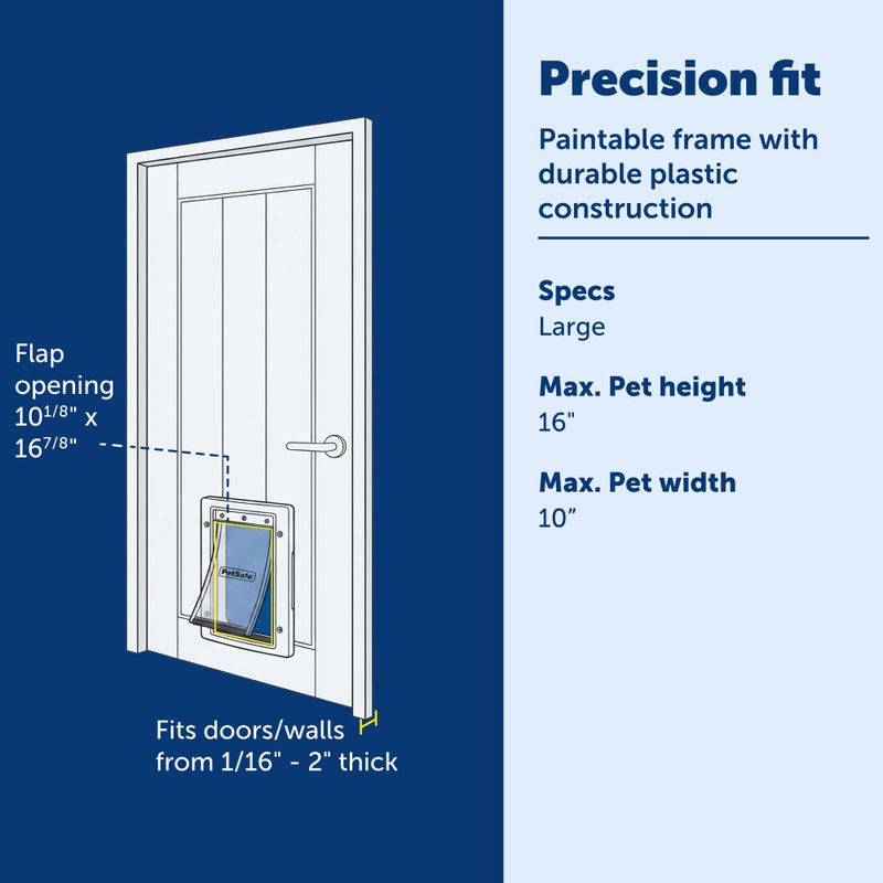 PetSafe Plastic Pet Door - Easy Install for Wood, PVC Metal & Paneled Doors - Rust-Free Plastic Frame - Flap Dimensions 10 1/4" W x 16 1/4" H - for Large Dogs Weighing Up to 100 lb - Image 3