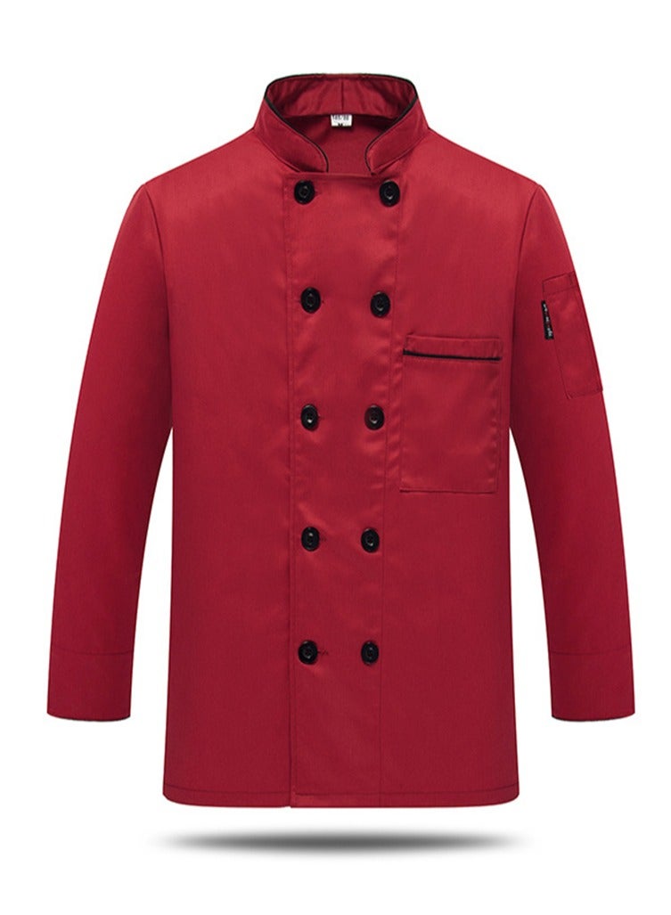 Loquat Long Sleeve Double-Breasted Stand Collar Chef Uniform Waiter T-shirt Red